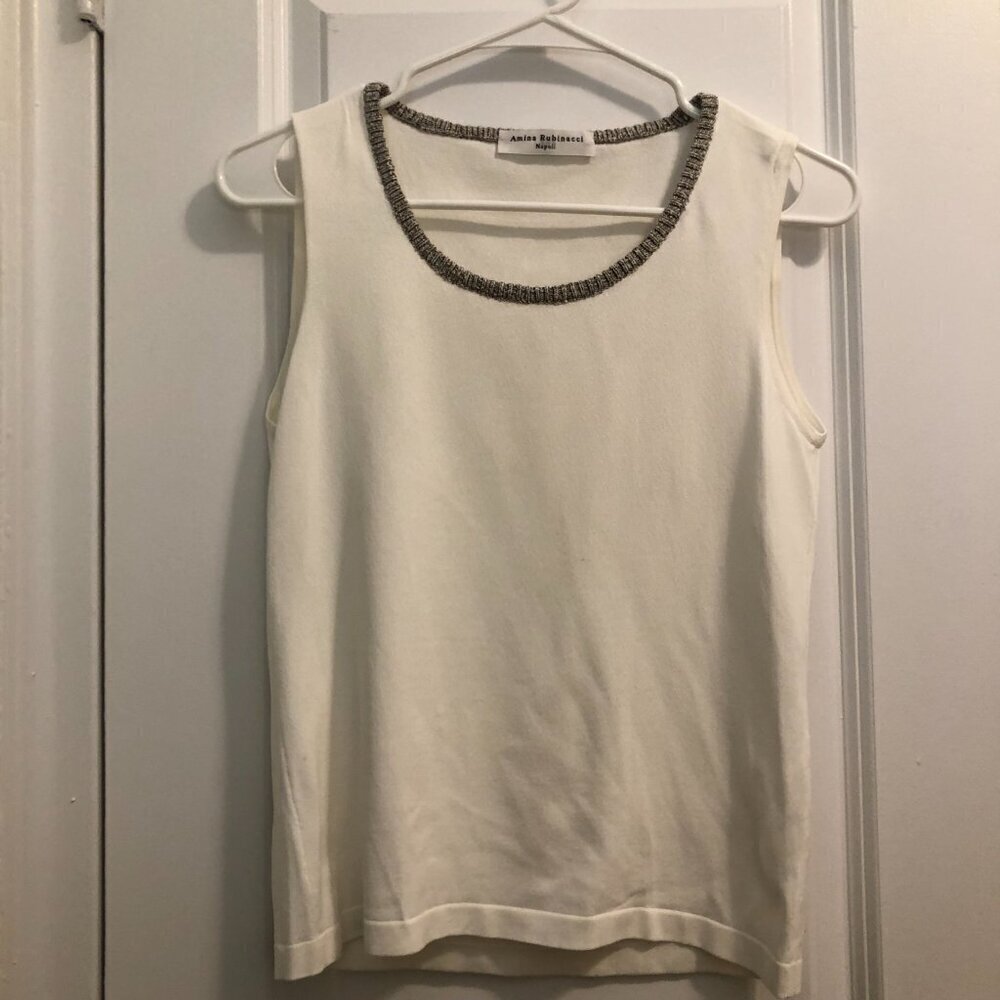 Amina Rubinacci Napoli Knit Sleeveless Crew Neck Made in Italy White S 44/M EUC